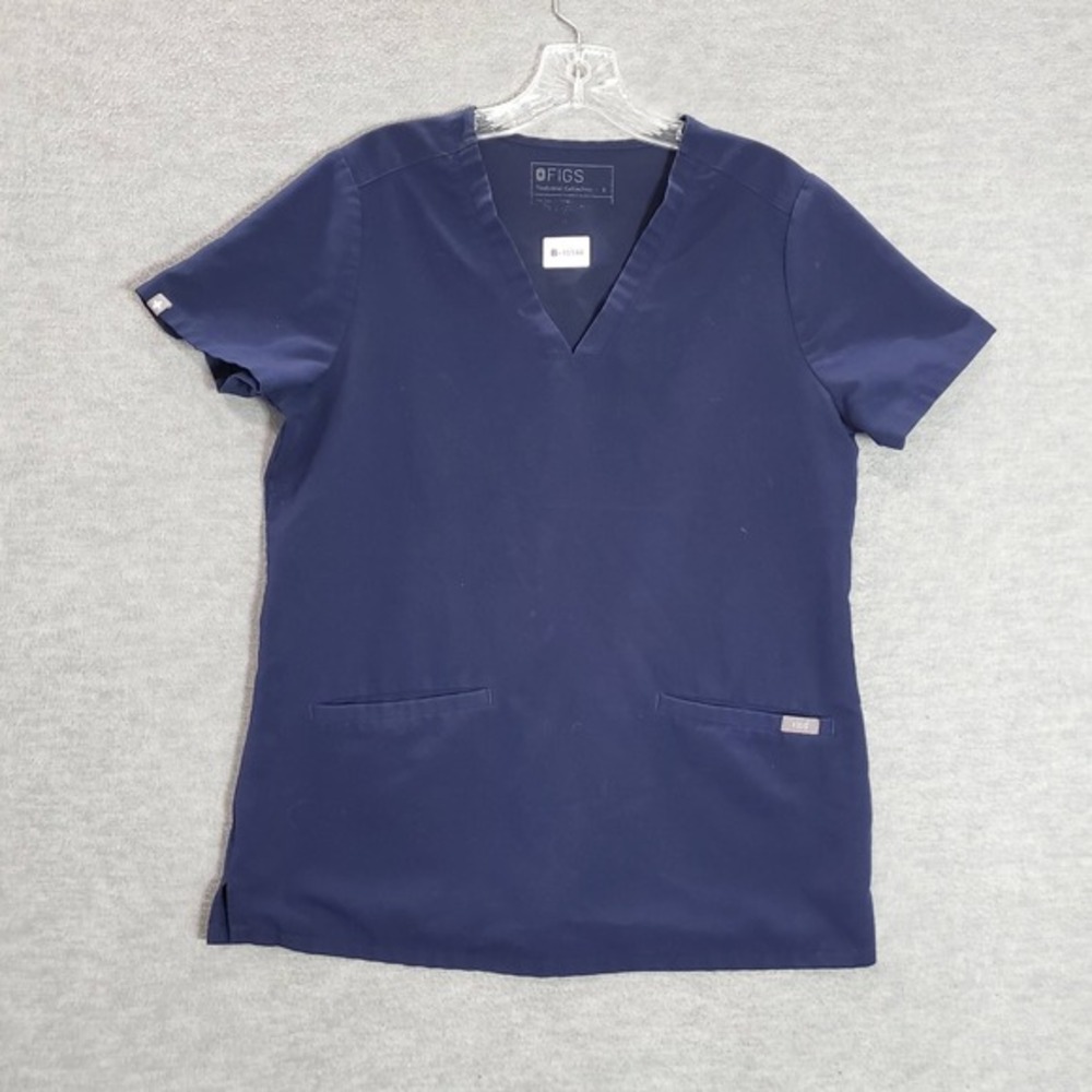 FIGS Women Scrub Top Small Blue V Neck Logo Technical Collection Pockets - Picture 1 of 9